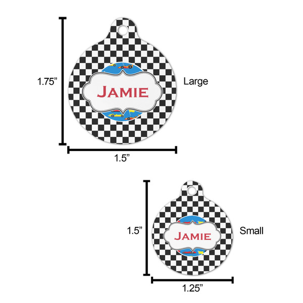 Checkers & Racecars Round Pet ID Tag - Large - Comparison Scale