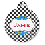 Checkers & Racecars Round Pet ID Tag (Personalized)