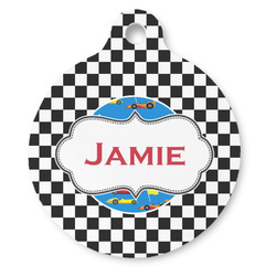 Checkers & Racecars Round Pet ID Tag - Large (Personalized)