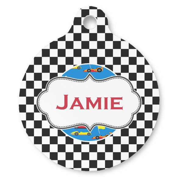 Custom Checkers & Racecars Round Pet ID Tag - Large (Personalized)