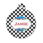 Checkers & Racecars Round Pet ID Tag - Small (Personalized)