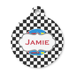 Checkers & Racecars Round Pet ID Tag - Small (Personalized)