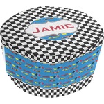 Checkers & Racecars Round Pouf Ottoman (Personalized)