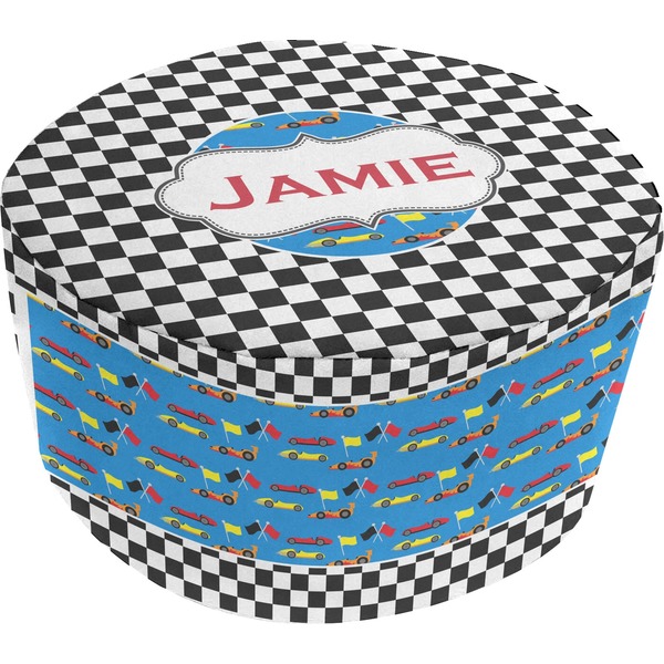 Custom Checkers & Racecars Round Pouf Ottoman (Personalized)