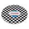 Checkers & Racecars Round Stone Trivet - Angle View