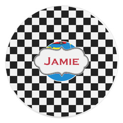Checkers & Racecars Round Stone Trivet (Personalized)