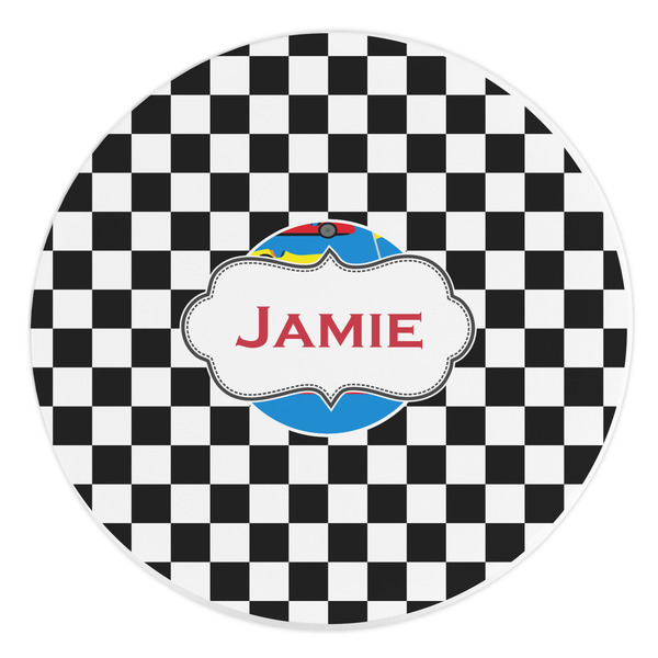 Custom Checkers & Racecars Round Stone Trivet (Personalized)