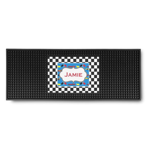Custom Checkers & Racecars Rubber Bar Mat (Personalized)