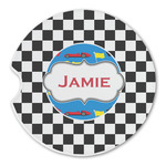Checkers & Racecars Sandstone Car Coaster - Single (Personalized)