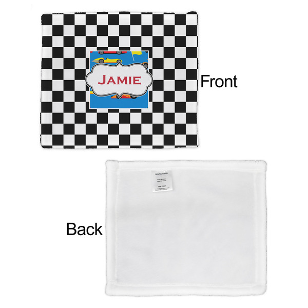 Checkers & Racecars Security Blanket - Front & White Back View