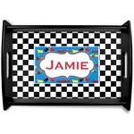 Checkers & Racecars Black Wooden Tray - Small (Personalized)