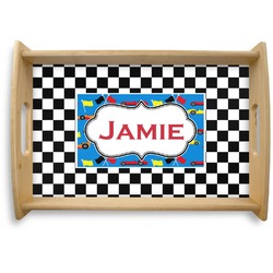 Checkers & Racecars Natural Wooden Tray - Small (Personalized)