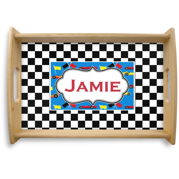 Custom Checkers & Racecars Natural Wooden Tray - Small (Personalized)