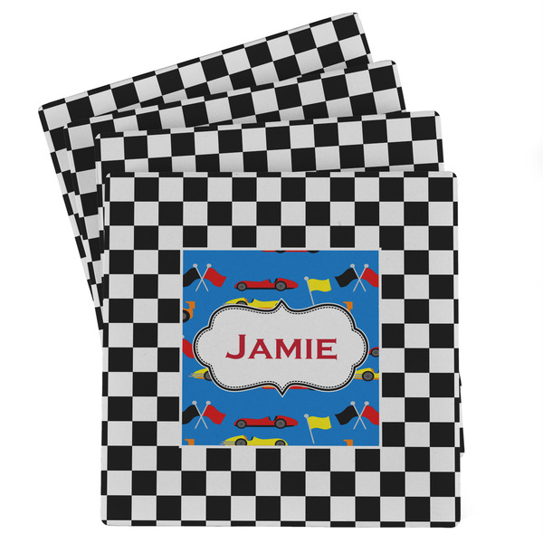 Custom Checkers & Racecars Absorbent Stone Coasters - Set of 4 (Personalized)
