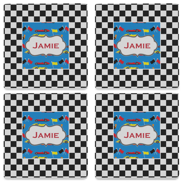 Checkers & Racecars Set of 4 Sandstone Coasters - See All 4 View