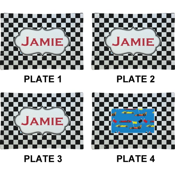 Checkers & Racecars Set of Rectangular Appetizer / Dessert Plates (Approval)