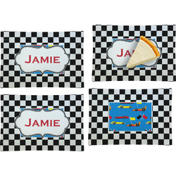 Checkers & Racecars Set of 4 Glass Rectangular Appetizer / Dessert Plate (Personalized)