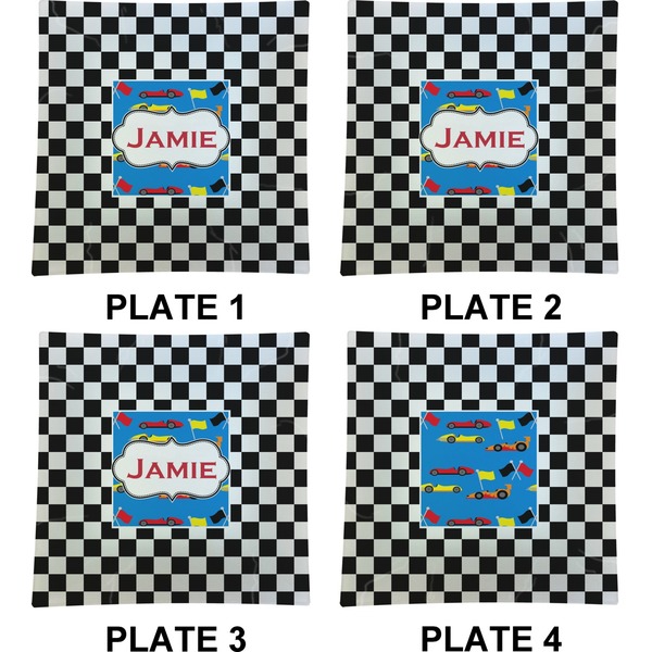 Checkers & Racecars Set of Square Dinner Plates (Approval)