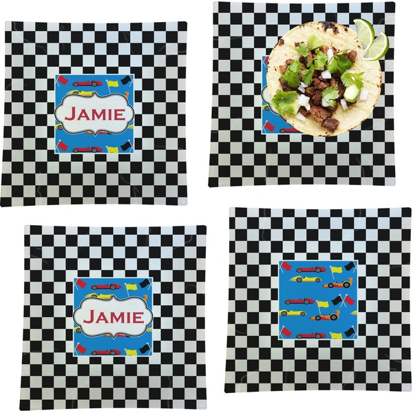 Checkers & Racecars Set of Square Dinner Plates