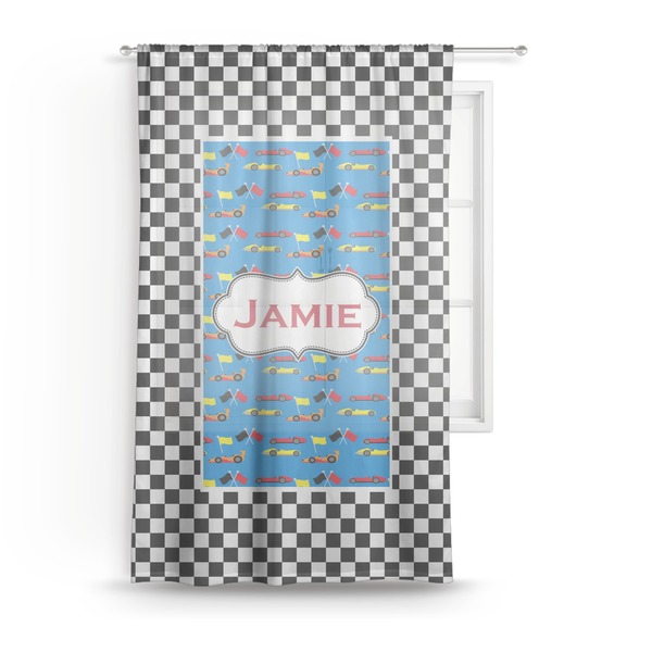 Custom Checkers & Racecars Sheer Curtain - 50"x84" (Personalized)