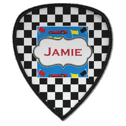 Checkers & Racecars Iron on Shield Patch A w/ Name or Text