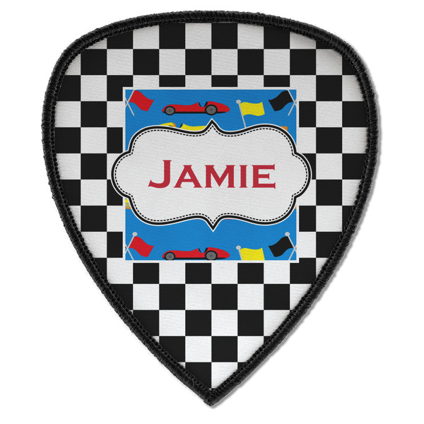 Custom Checkers & Racecars Iron on Shield Patch A w/ Name or Text