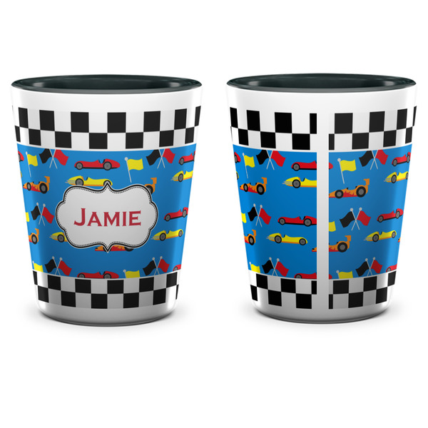 Checkers & Racecars Shot Glass - Two Tone - APPROVAL