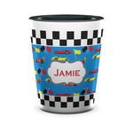 Checkers & Racecars Ceramic Shot Glass - 1.5 oz - Two Tone - Set of 4 (Personalized)