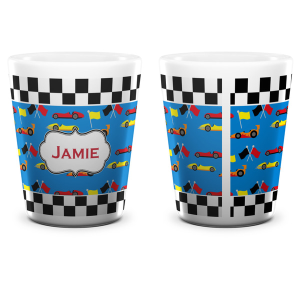 Checkers & Racecars Shot Glass - White - APPROVAL
