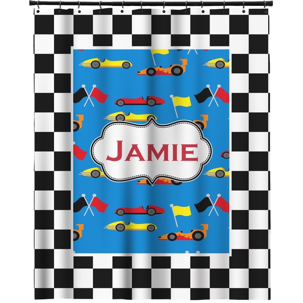 Custom Checkers & Racecars Extra Long Shower Curtain - 70"x84" (Personalized)