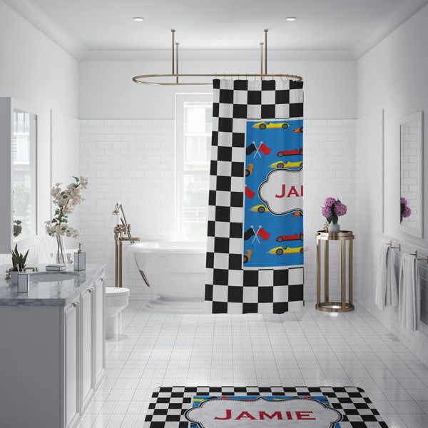 Checkers & Racecars Shower Curtain - Custom Size