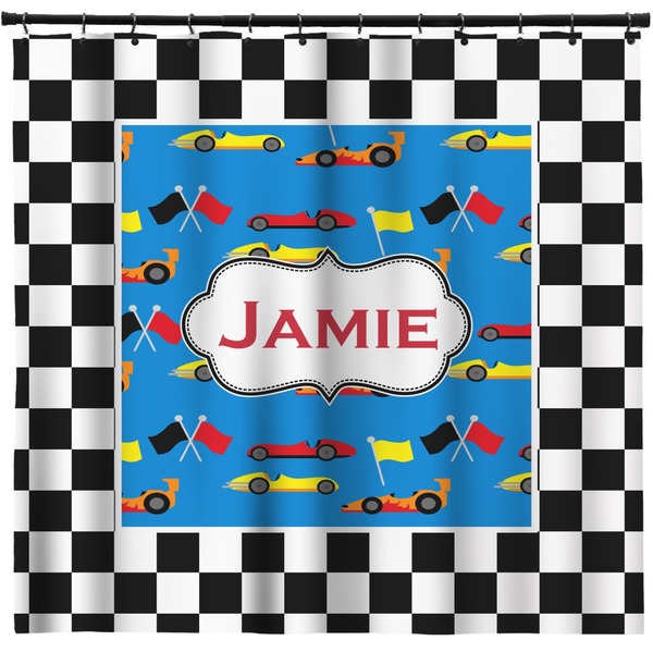 Custom Checkers & Racecars Shower Curtain - Custom Size (Personalized)