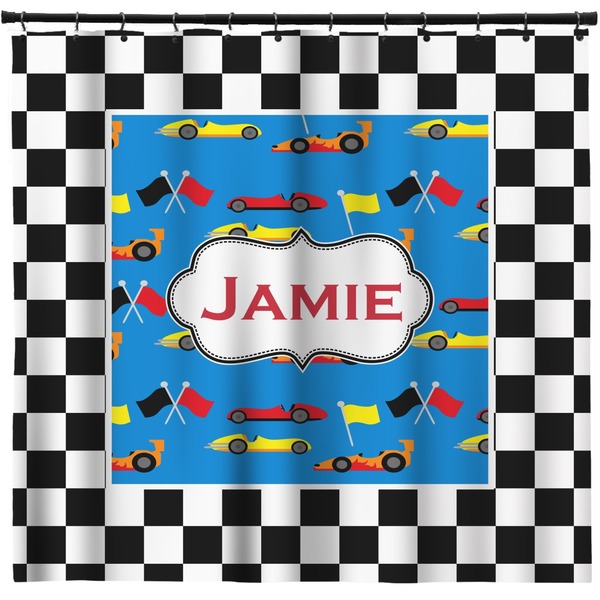 Custom Checkers & Racecars Shower Curtain - Custom Size (Personalized)
