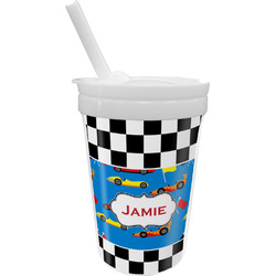 Checkers & Racecars Sippy Cup with Straw (Personalized)