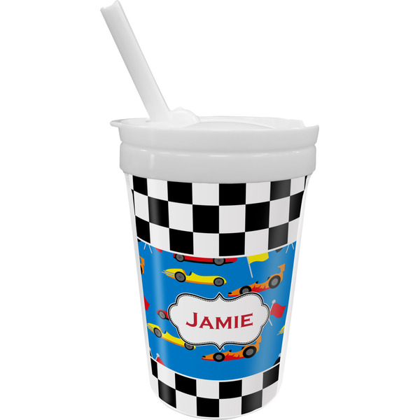 Custom Checkers & Racecars Sippy Cup with Straw (Personalized)