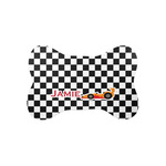 Checkers & Racecars Bone Shaped Dog Food Mat (Small) (Personalized)