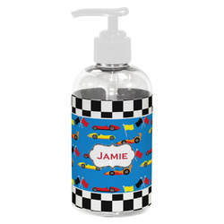 Checkers & Racecars Plastic Soap / Lotion Dispenser (8 oz - Small - White) (Personalized)