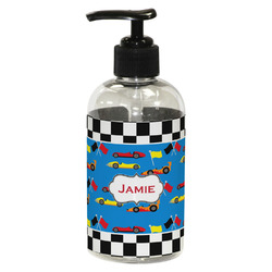 Checkers & Racecars Plastic Soap / Lotion Dispenser (8 oz - Small - Black) (Personalized)