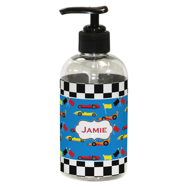 Custom Checkers & Racecars Plastic Soap / Lotion Dispenser (8 oz - Small - Black) (Personalized)