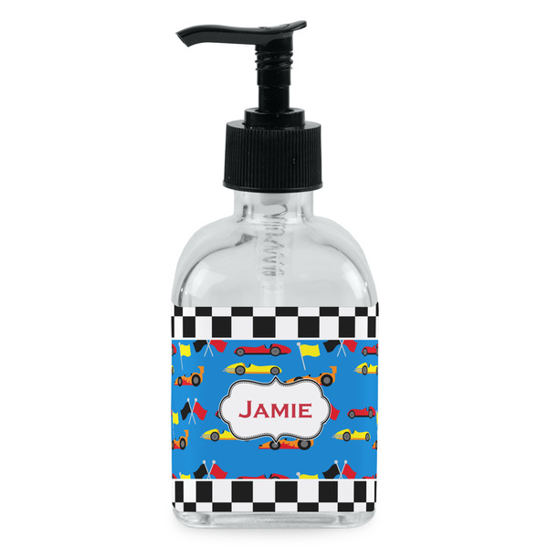 Custom Checkers & Racecars Glass Soap & Lotion Bottle - Single Bottle (Personalized)
