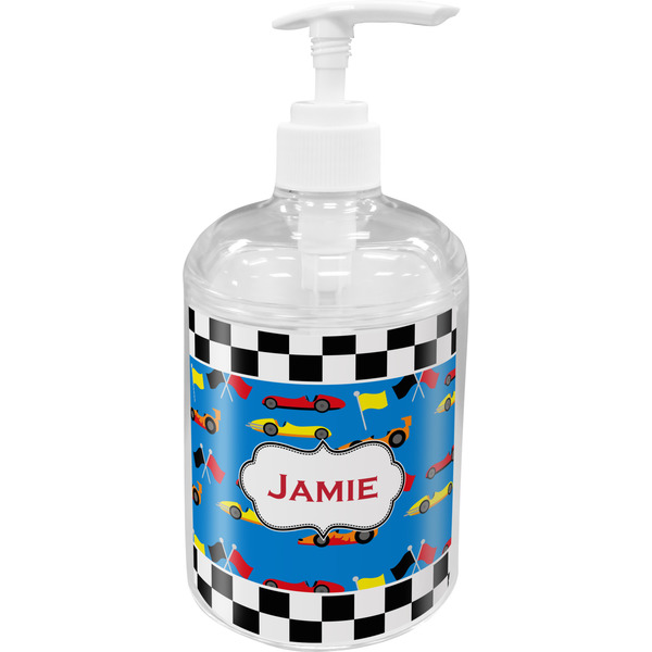 Custom Checkers & Racecars Acrylic Soap & Lotion Bottle (Personalized)