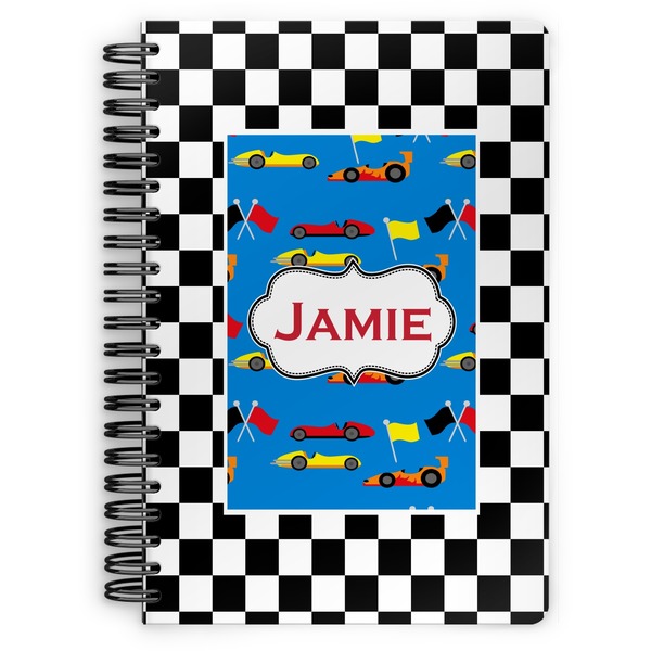 Custom Checkers & Racecars Spiral Notebook (Personalized)