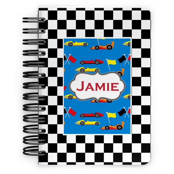 Custom Checkers & Racecars Spiral Notebook - 5x7 w/ Name or Text