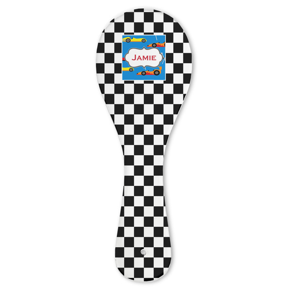 Custom Checkers & Racecars Ceramic Spoon Rest (Personalized)