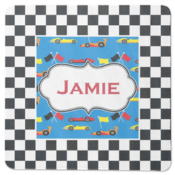 Checkers & Racecars Square Rubber Backed Coaster (Personalized)
