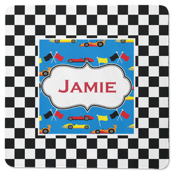 Checkers & Racecars Square Rubber Backed Coaster (Personalized)