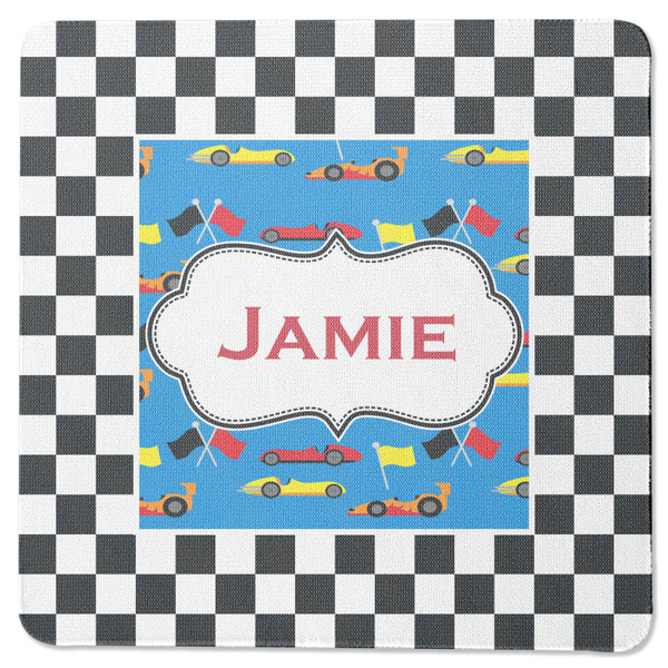 Custom Checkers & Racecars Square Rubber Backed Coaster (Personalized)
