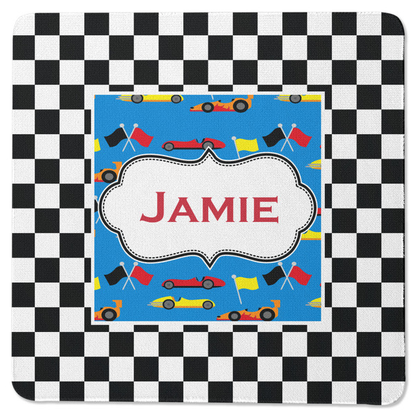 Checkers & Racecars Square Coaster Rubber Back - Single