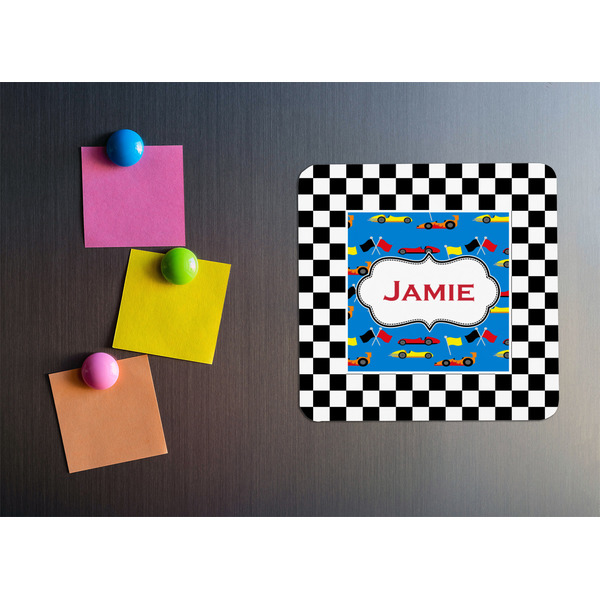 Checkers & Racecars Square Fridge Magnet - LIFESTYLE