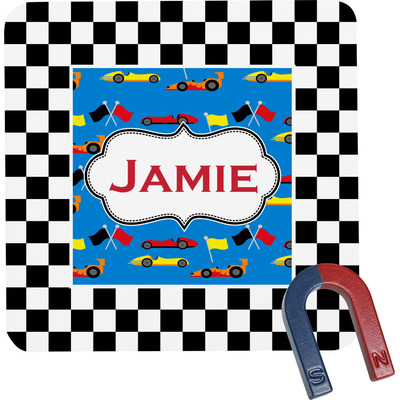 Checkers & Racecars Square Fridge Magnet (Personalized)